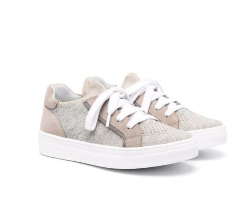 Metallic-threaded lace-up sneakers